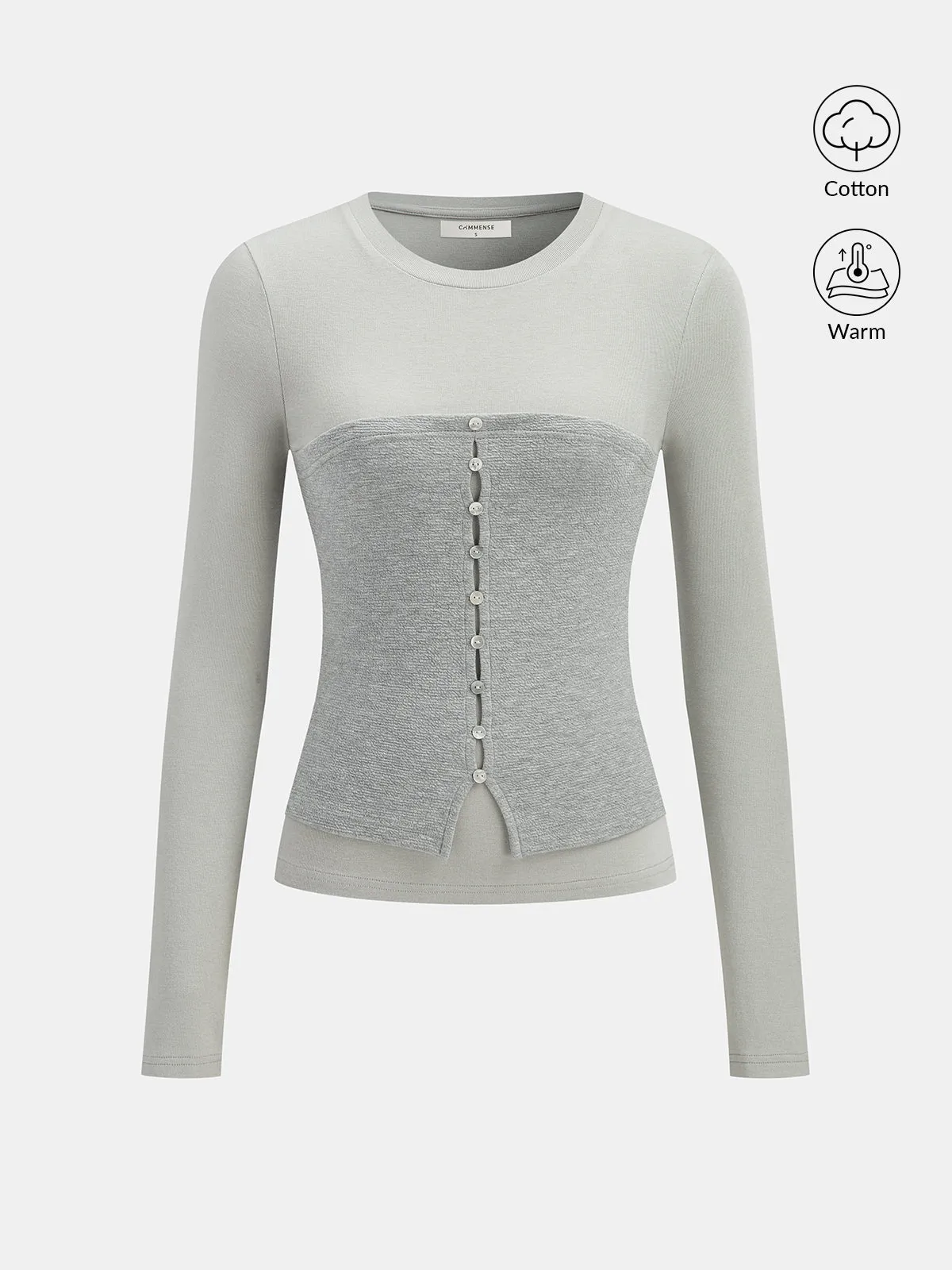 Cotton-Blend Top with Textured Corset Detail sold by COMMENSE product image thumbnail 2