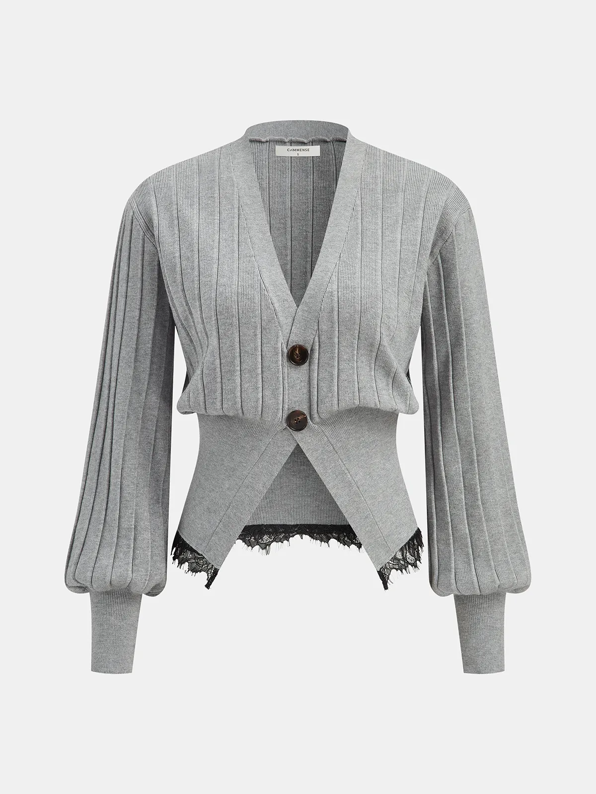Lace Hem Ribbed Knit Cardigan sold by COMMENSE
