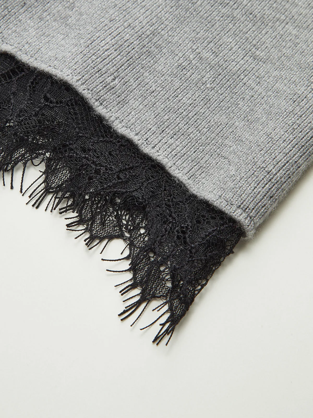 Lace Hem Ribbed Knit Cardigan sold by COMMENSE product image thumbnail 3