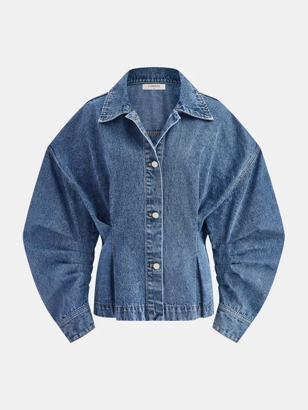 Curved Sleeve Denim Collared Jacket sold by COMMENSE
