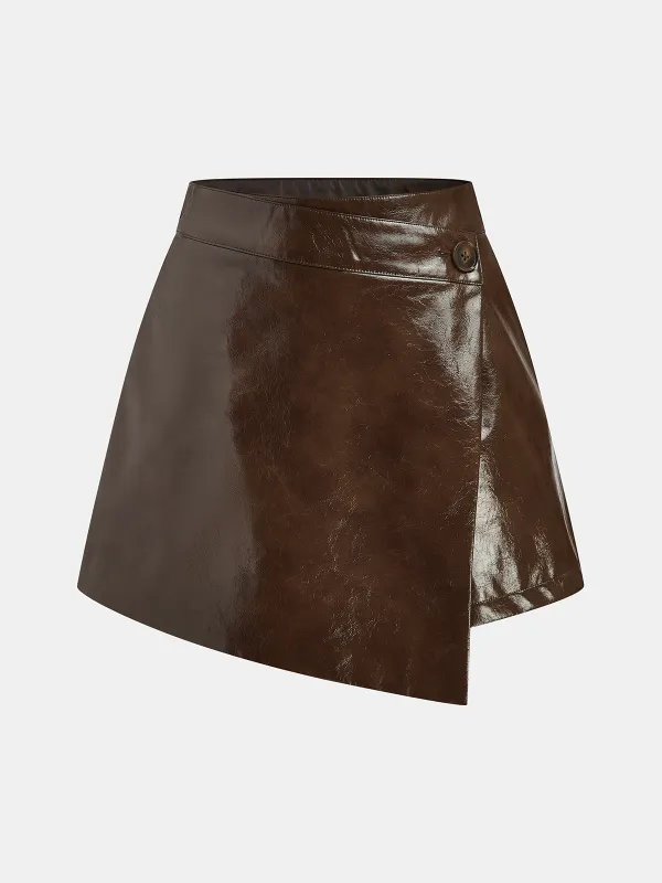 Vintage Asymmetrical Layered Faux Leahter Skorts sold by COMMENSE