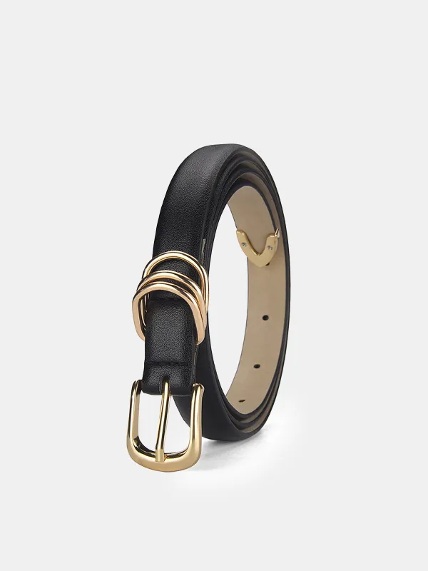 Gold Buckle Minimalist Faux Leather Belt sold by COMMENSE