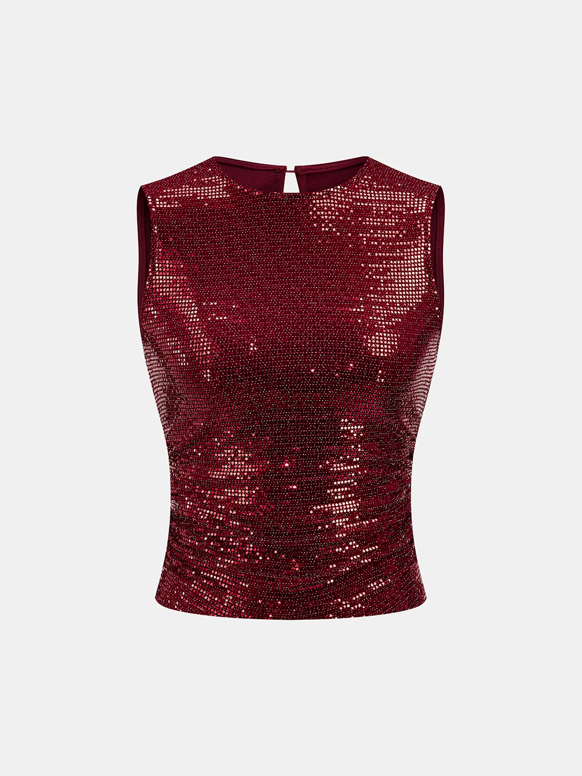 Sequin Ruched Sleeveless Top sold by COMMENSE