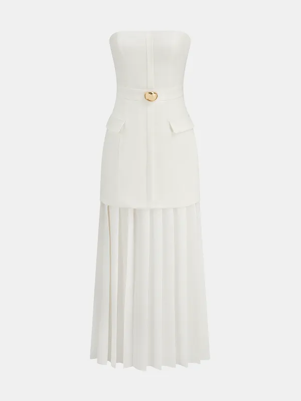 Pleated Strapless Maxi Dress with Detachable Strap sold by COMMENSE