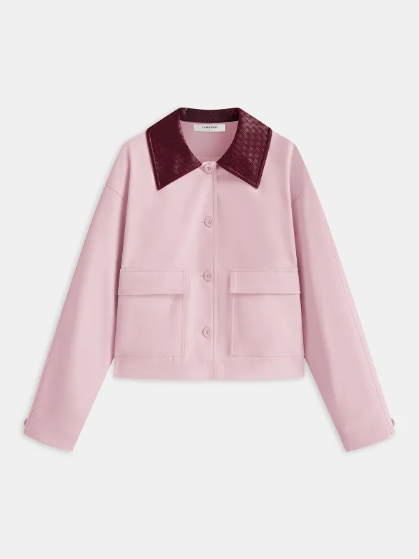 PU Collar Cropped Jacket sold by COMMENSE