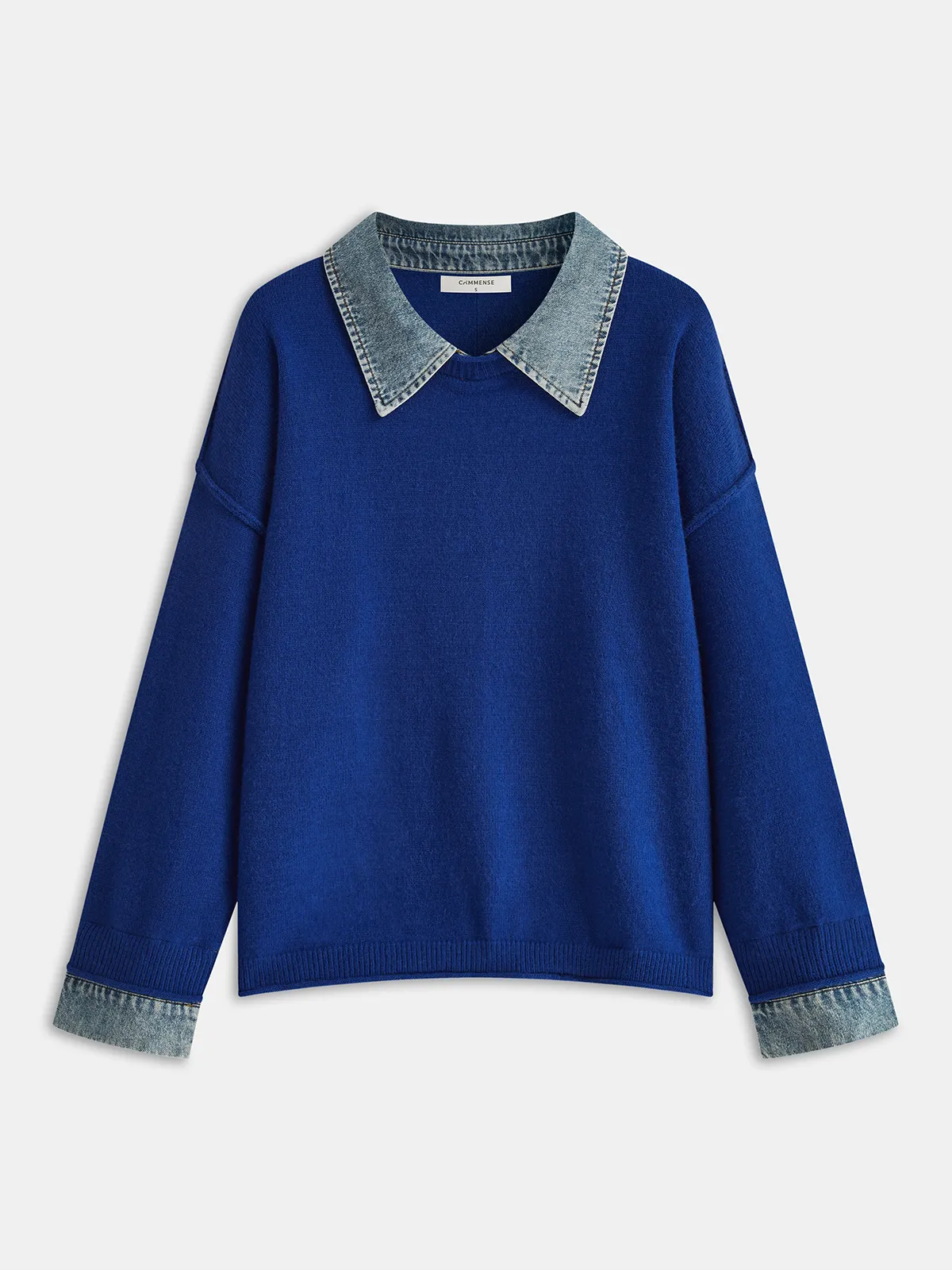 Denim Panel Knit Sweater sold by COMMENSE