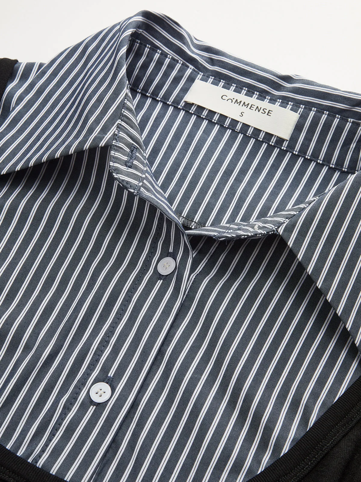 Striped Shirt Panel Long-Sleeve Knit Top sold by COMMENSE product image thumbnail 3