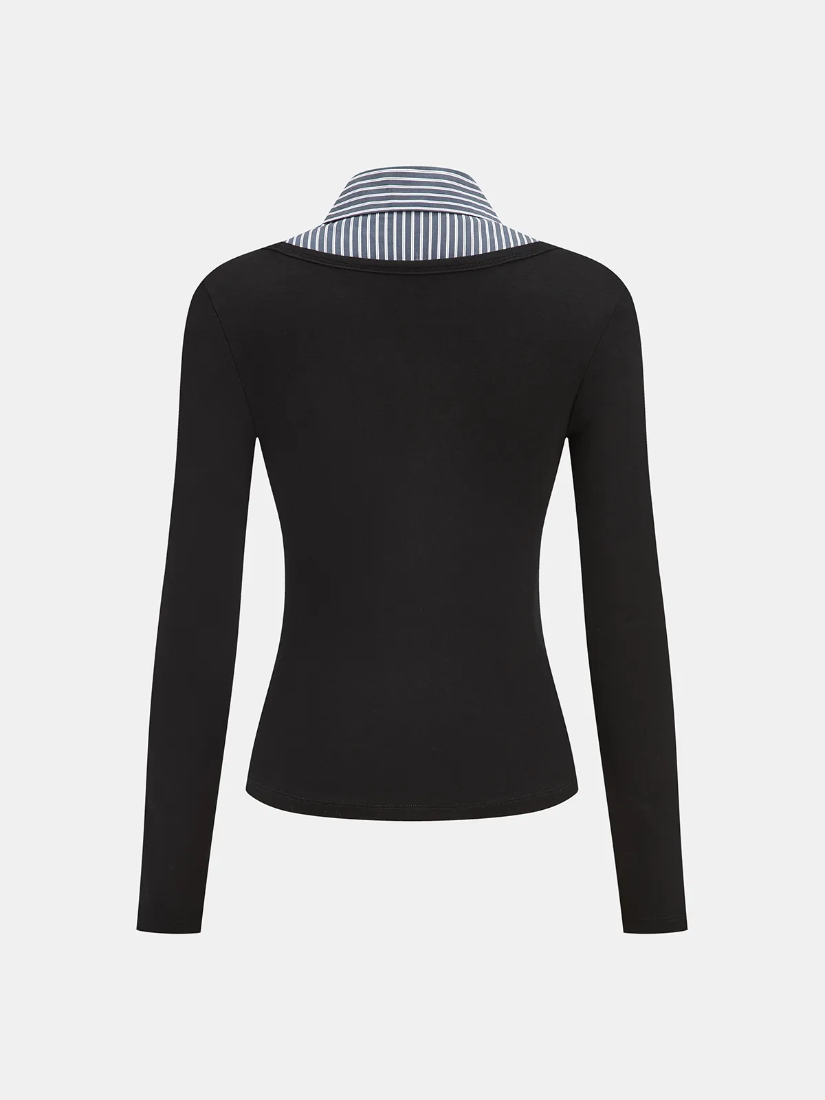 Striped Shirt Panel Long-Sleeve Knit Top sold by COMMENSE product image thumbnail 4