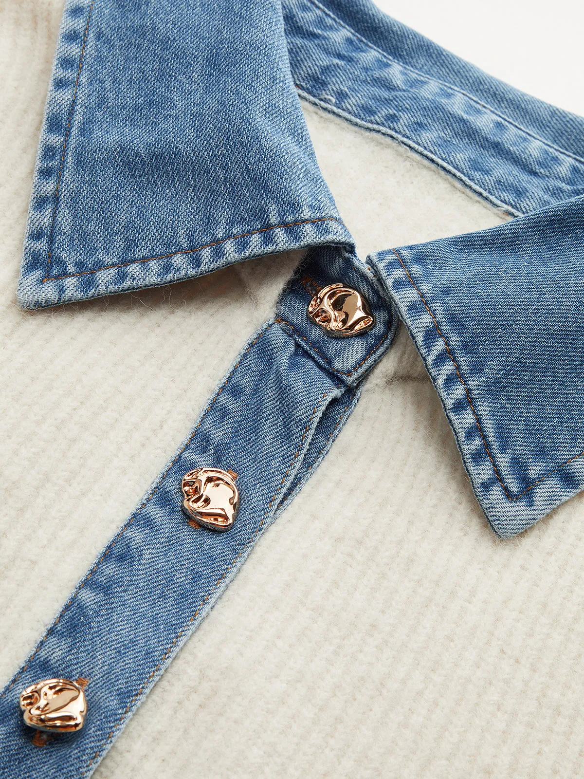 Denim Panel Wool-Blend Peplum Knit Top sold by COMMENSE product image thumbnail 2