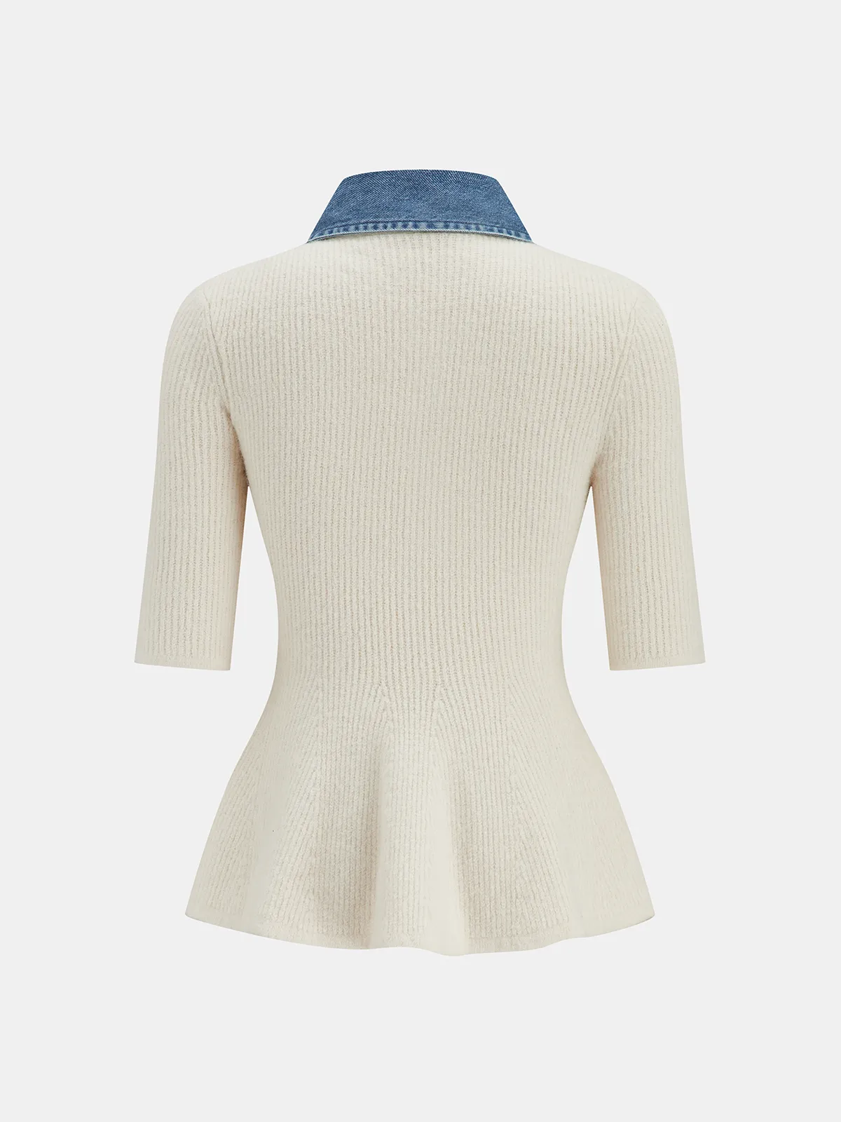 Denim Panel Wool-Blend Peplum Knit Top sold by COMMENSE product image thumbnail 4