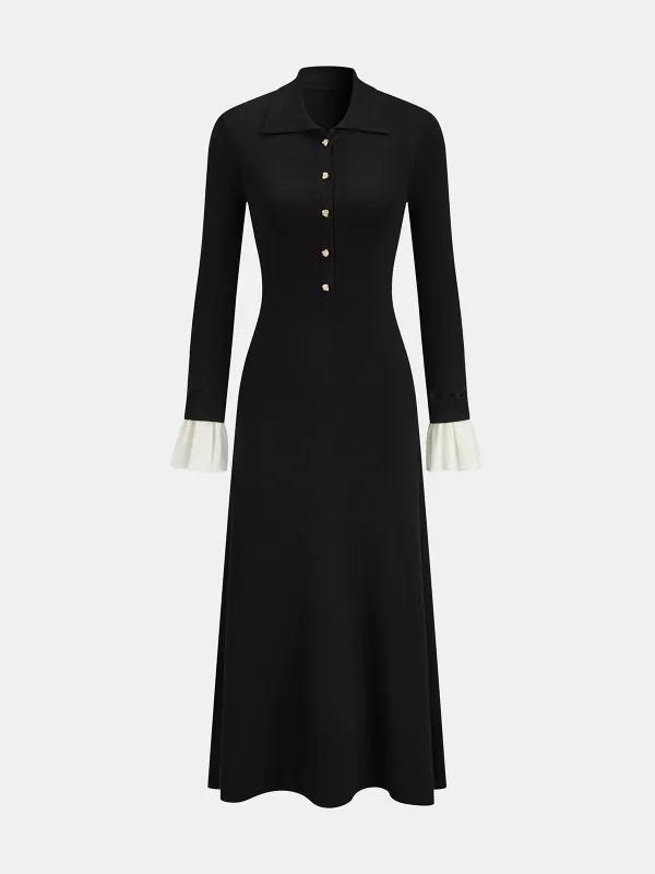 Contrast Cuff Collared Knit Maxi Dress sold by COMMENSE