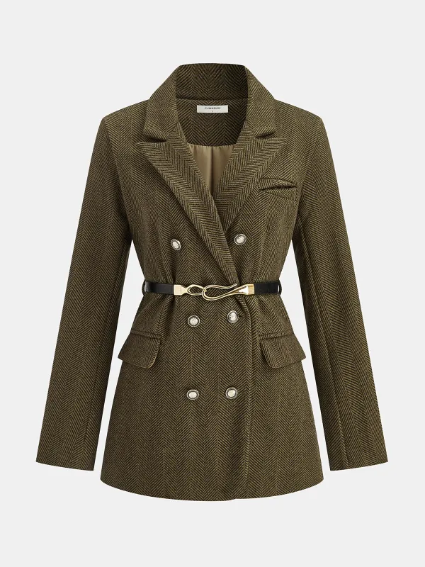 Belted Herringbone Double-Breasted Blazer sold by COMMENSE