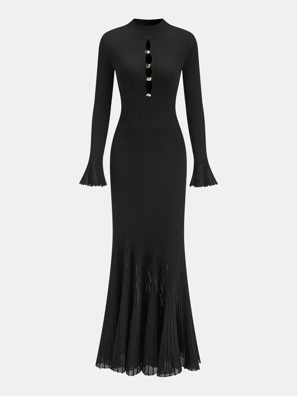 Metal Detail Cut-Out Ribbed Knit Maxi Dress sold by COMMENSE