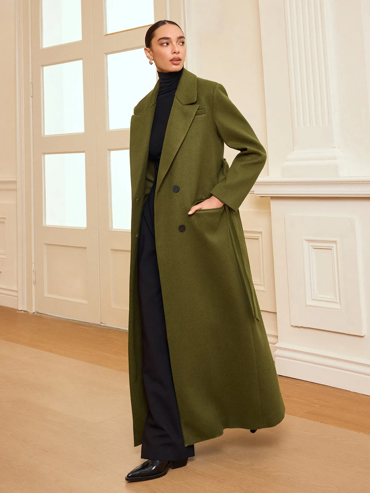 Double-Breasted Belted Long Coat sold by COMMENSE product image thumbnail 2
