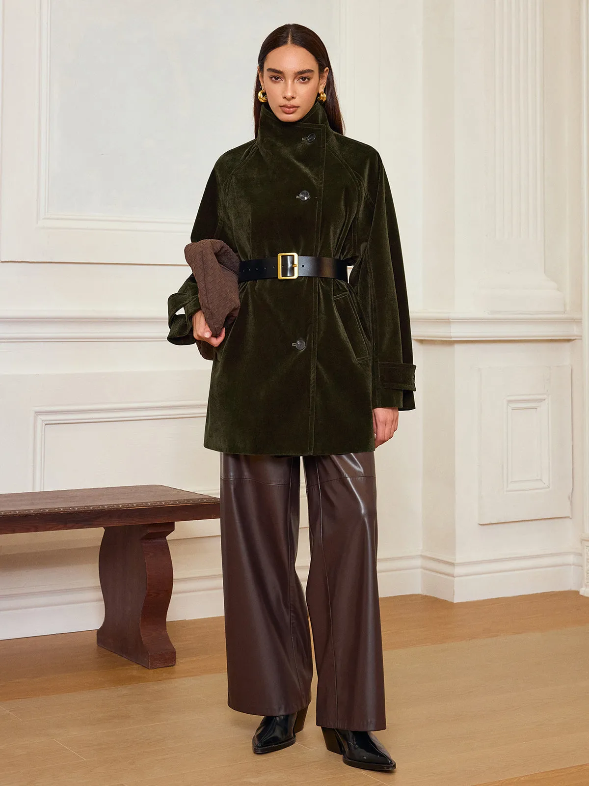 Pocketed Velvet Coat without Belt sold by COMMENSE product image thumbnail 2
