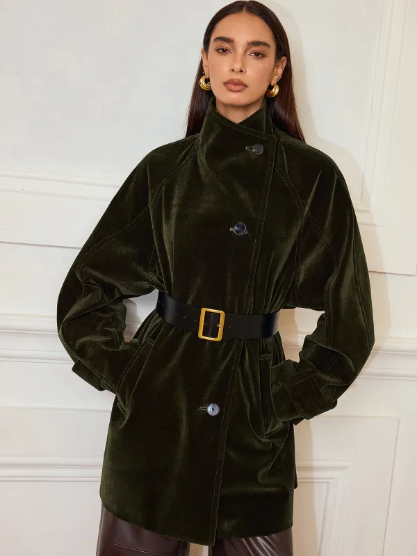 Pocketed Velvet Coat without Belt sold by COMMENSE