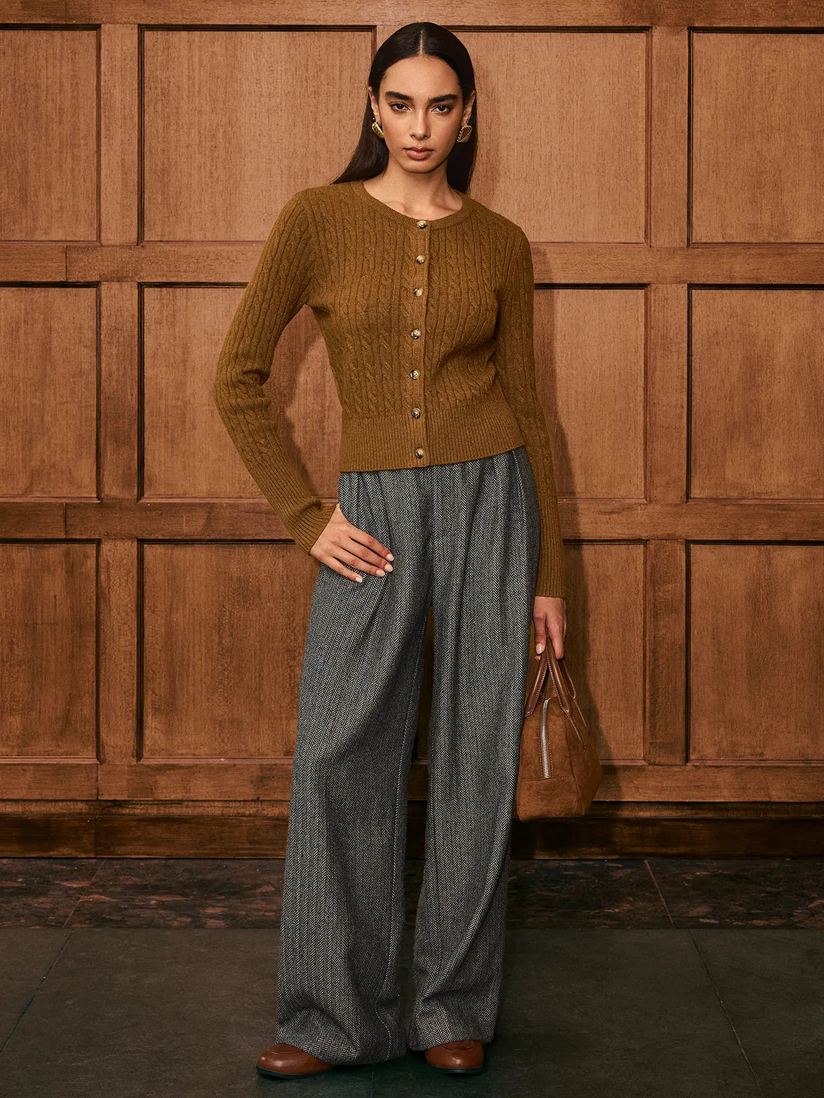 Button-Front Cable-Knit Cardigan sold by COMMENSE product image thumbnail 3