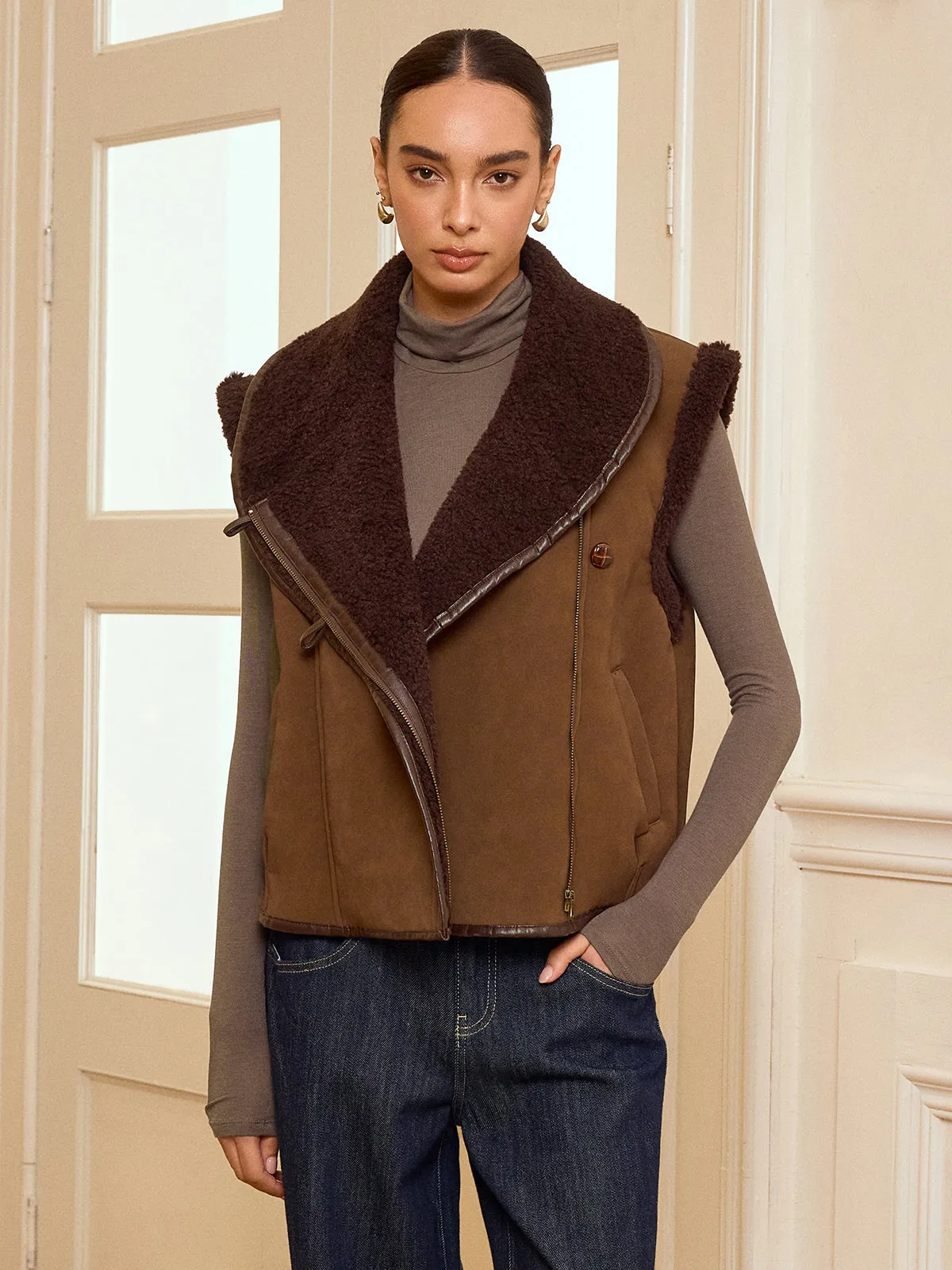 Collared Zip-Up Shearling Vest sold by COMMENSE product image thumbnail 3