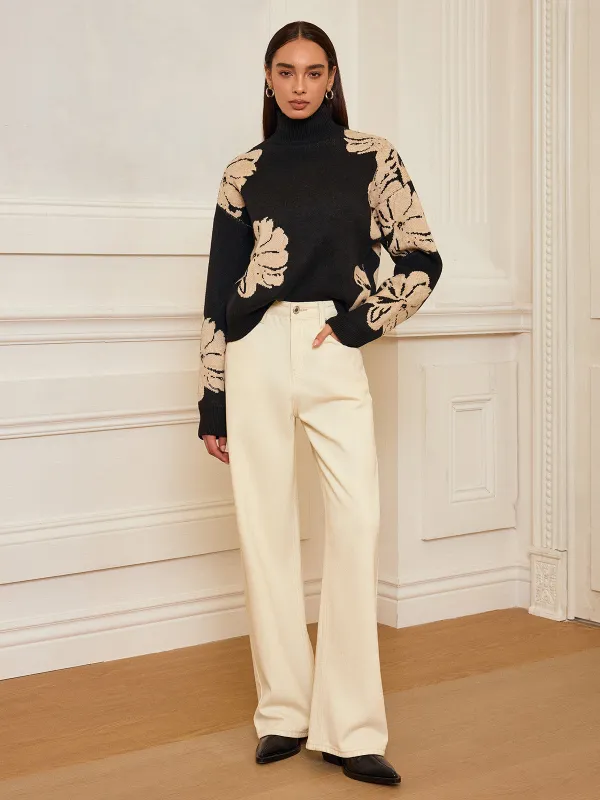 Floral Turtleneck Knit Top sold by COMMENSE