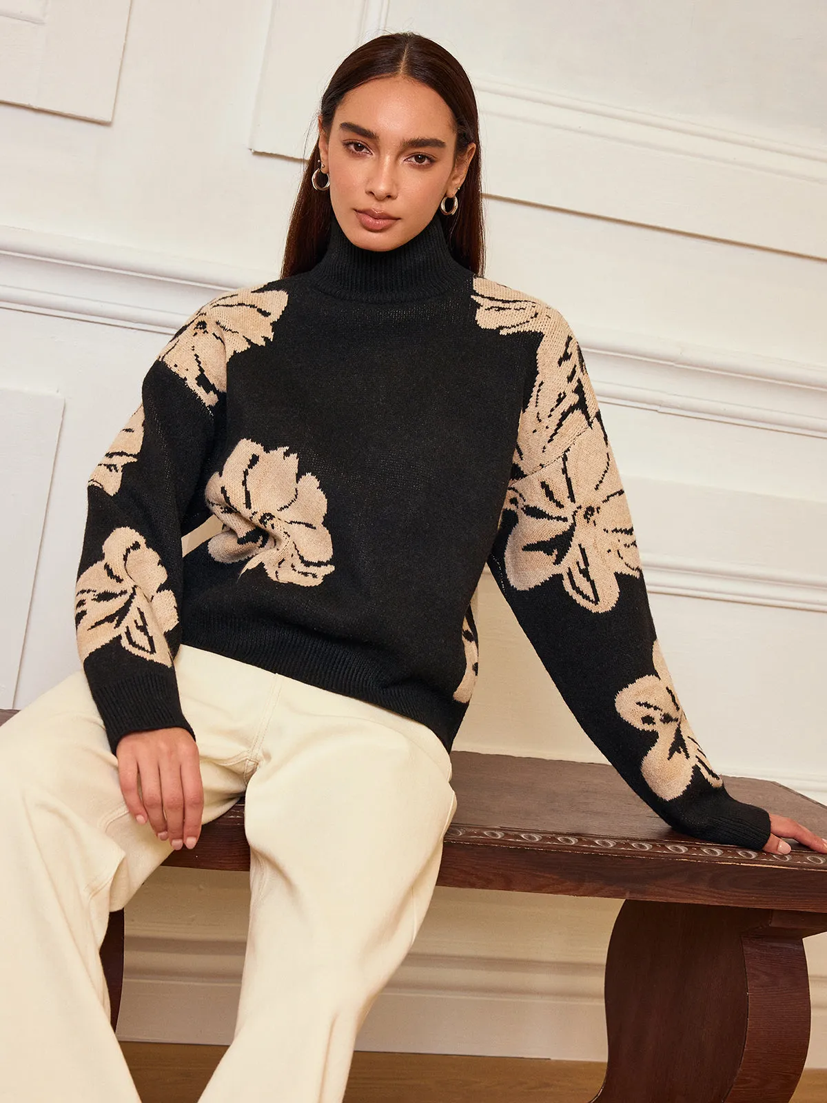 Floral Turtleneck Knit Top sold by COMMENSE product image thumbnail 5
