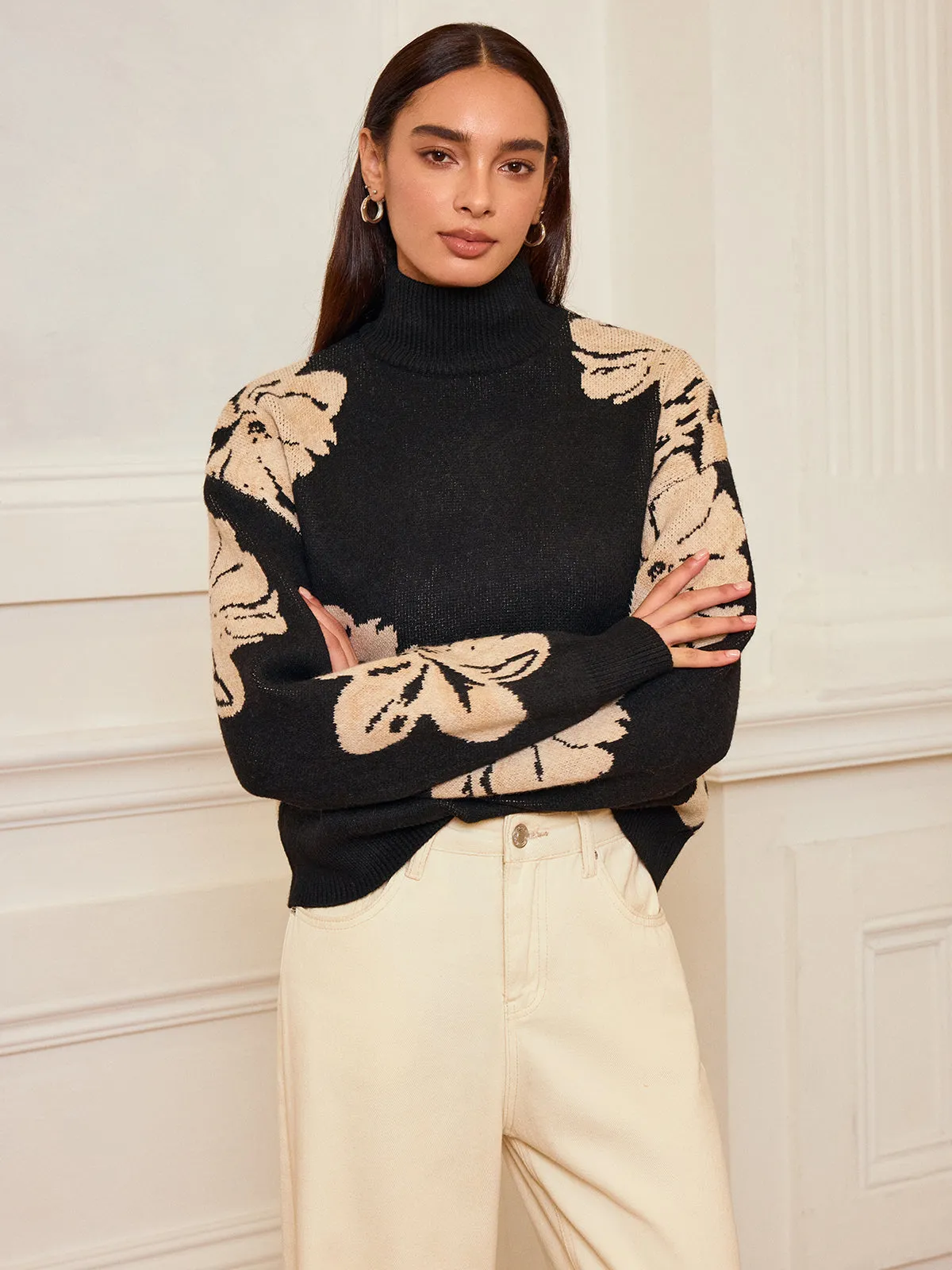 Floral Turtleneck Knit Top sold by COMMENSE product image thumbnail 3