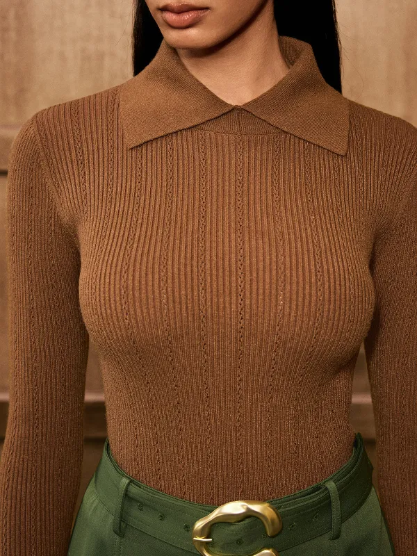 Wool Blend Collared Long Sleeve Knit Top sold by COMMENSE