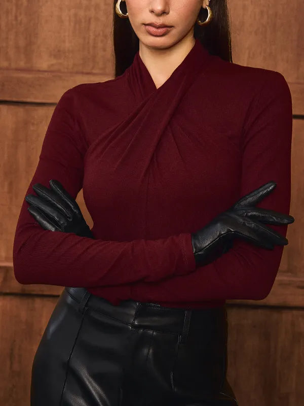 Cross Neck Long Sleeve Knit T-Shirt sold by COMMENSE