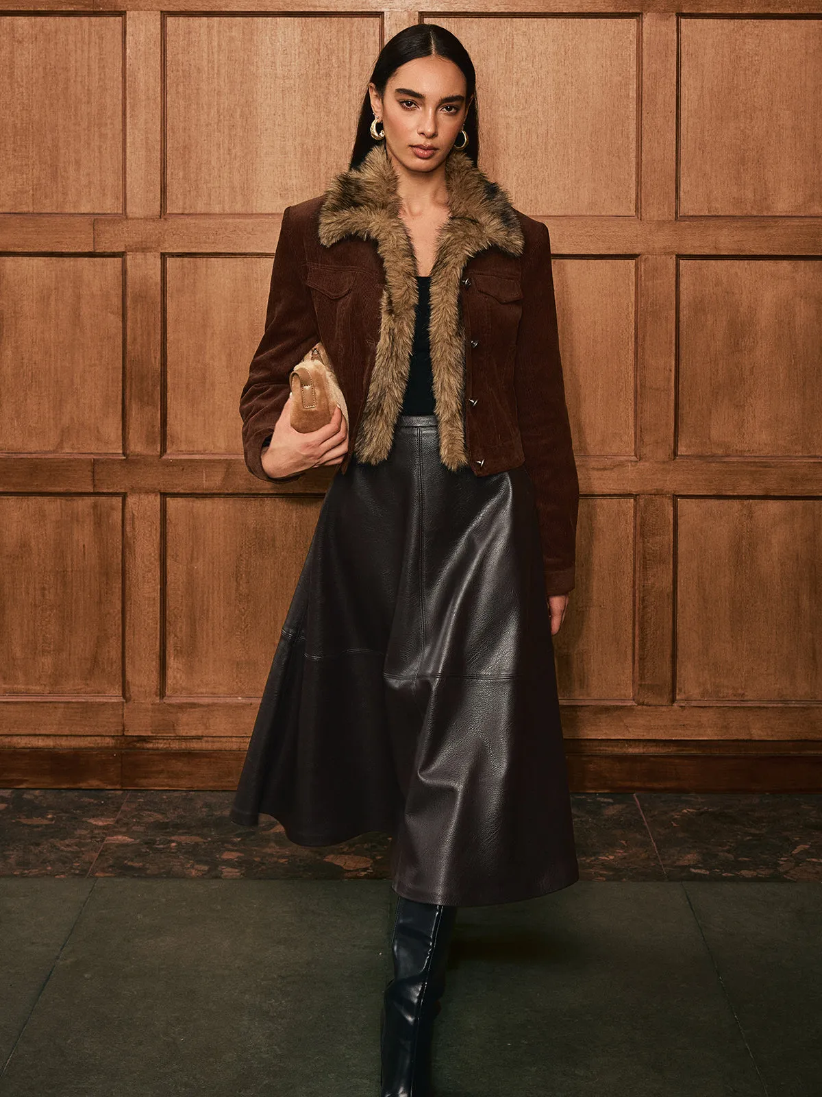 Faux Fur Collar Corduroy Jacket sold by COMMENSE product image thumbnail 3