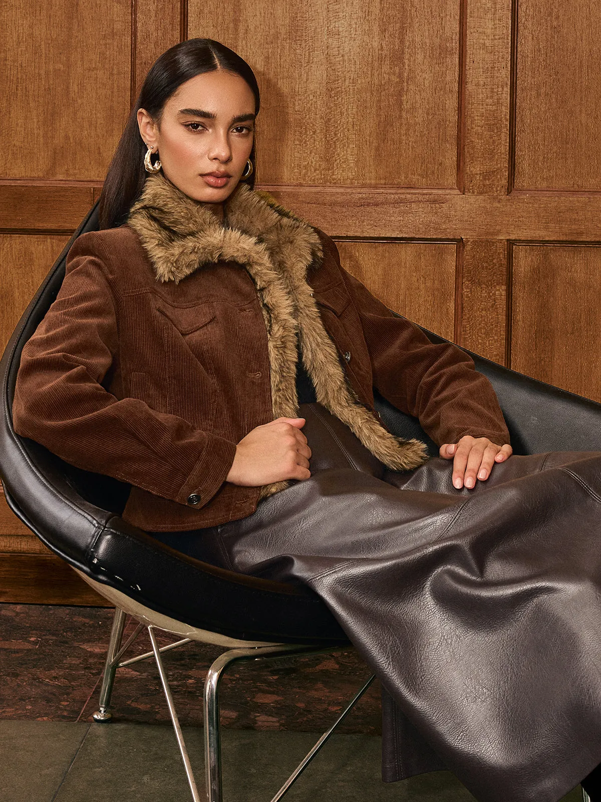 Faux Fur Collar Corduroy Jacket sold by COMMENSE product image thumbnail 4