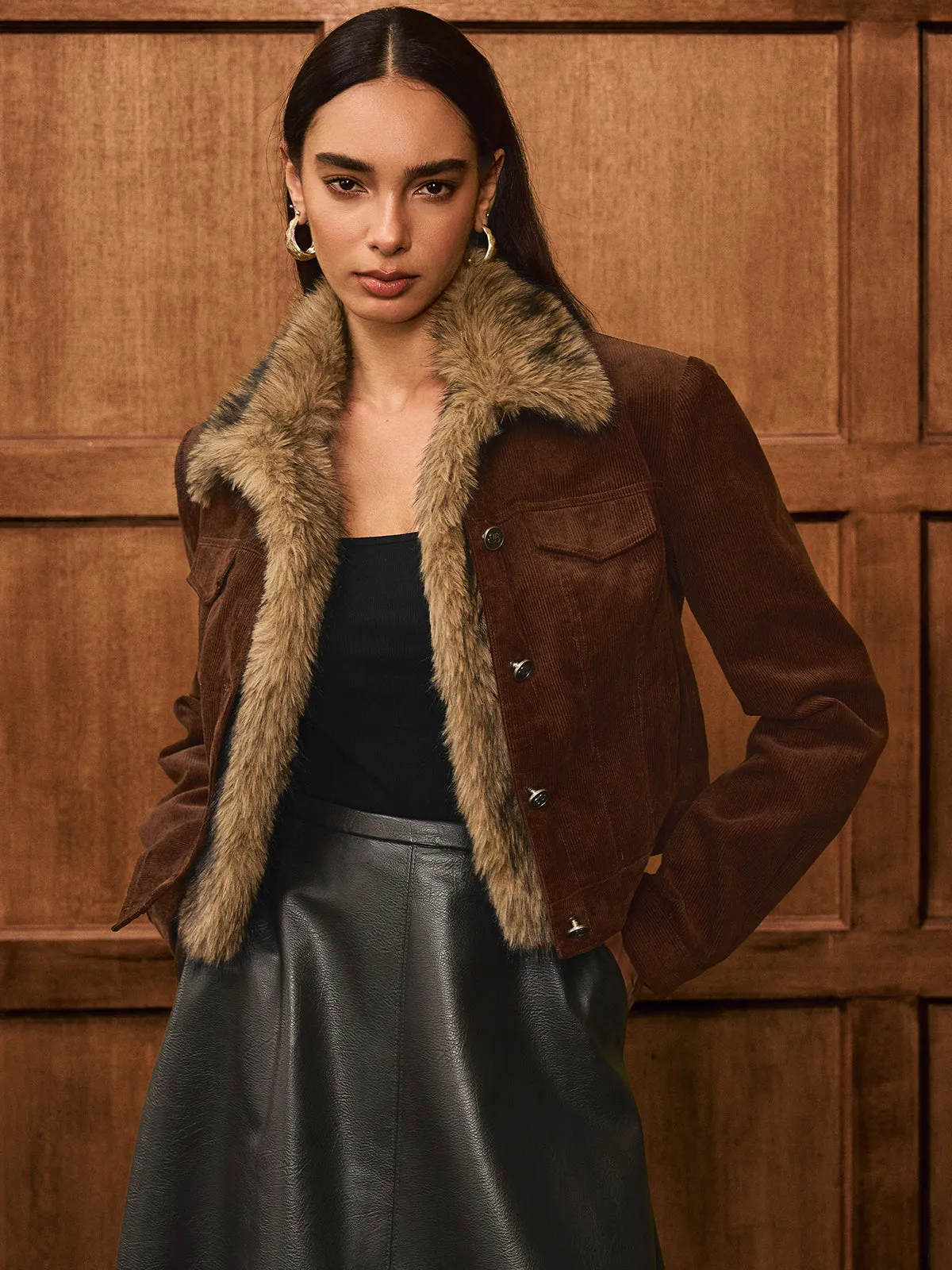 Faux Fur Collar Corduroy Jacket sold by COMMENSE