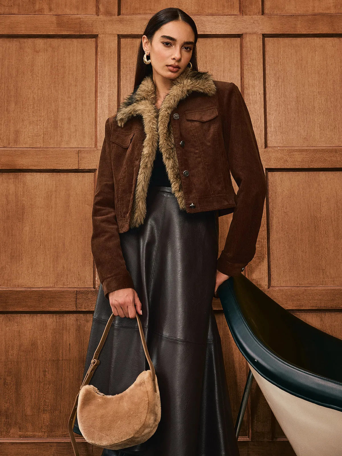 Faux Fur Collar Corduroy Jacket sold by COMMENSE product image thumbnail 5