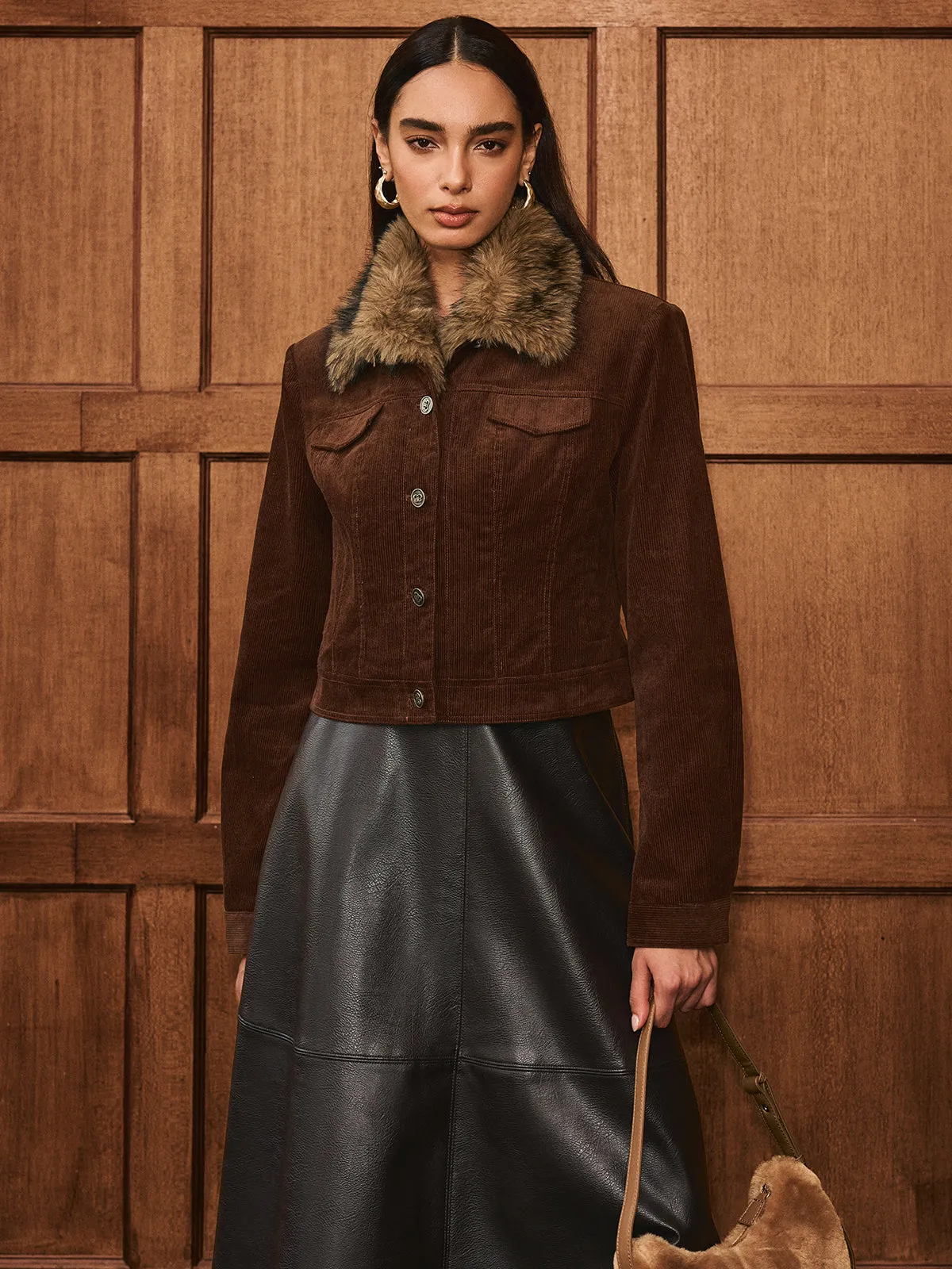 Faux Fur Collar Corduroy Jacket sold by COMMENSE product image thumbnail 2