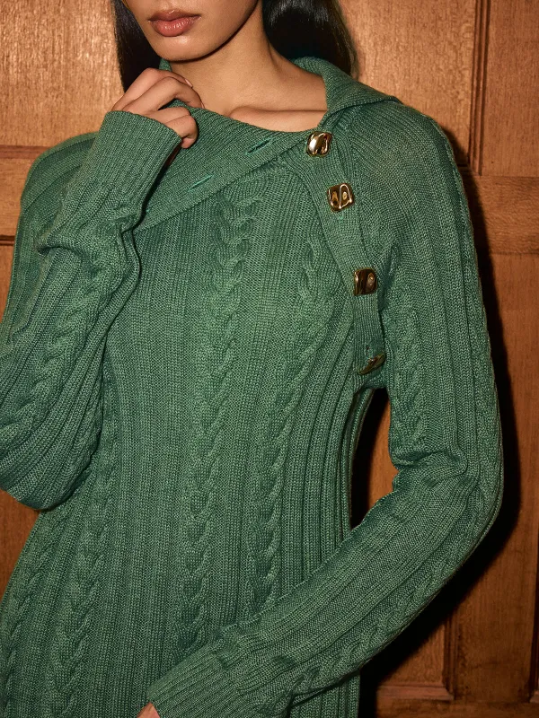 Asymmetric Collar Cable-Knit Sweater Dress sold by COMMENSE