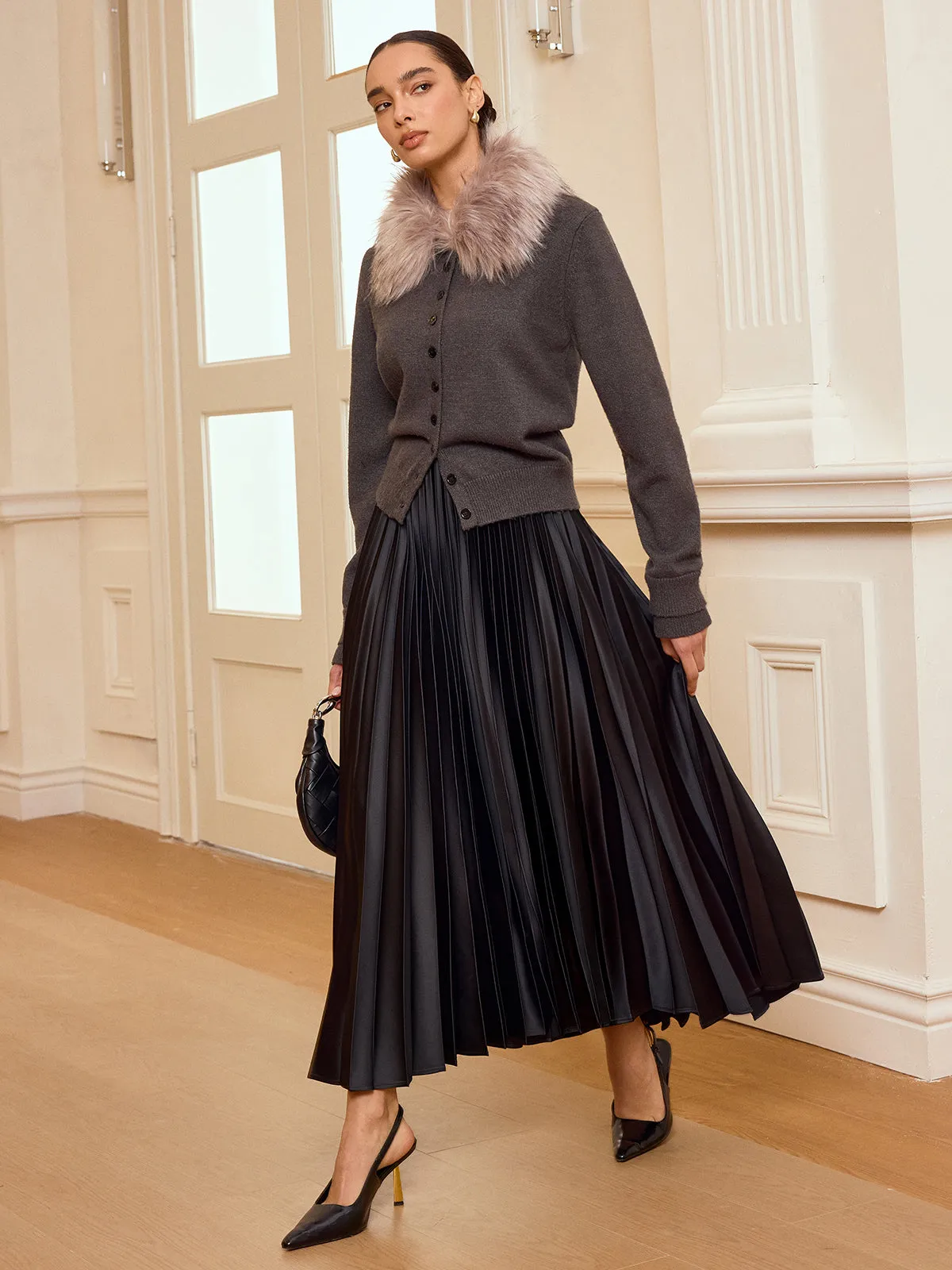 Faux Fur Collar Button-Front Cardigan sold by COMMENSE product image thumbnail 2