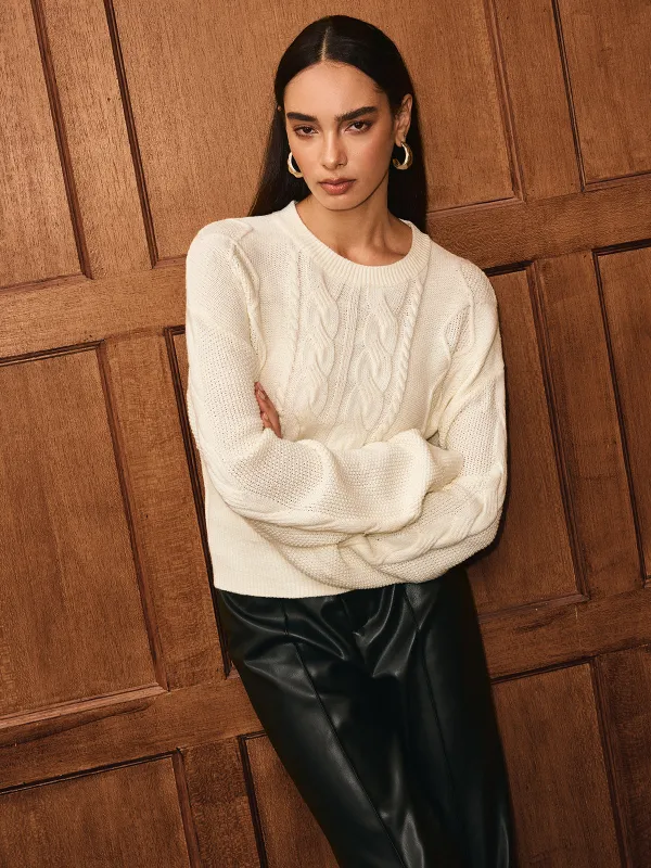 Cinched Waist Cable-Knit Wool-Blend Sweater sold by COMMENSE