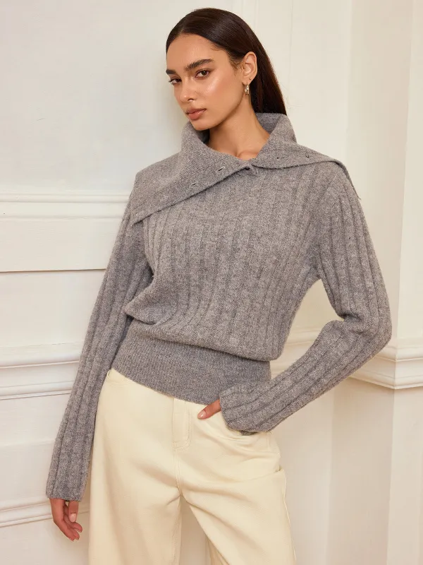 Lapel Collar Wool-Blend Sweater sold by COMMENSE
