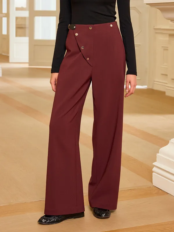Asymmetric Waistband Straight-Leg Pants sold by COMMENSE