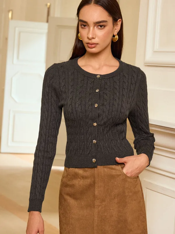 Metal Button Cable-Knit Cardigan sold by COMMENSE