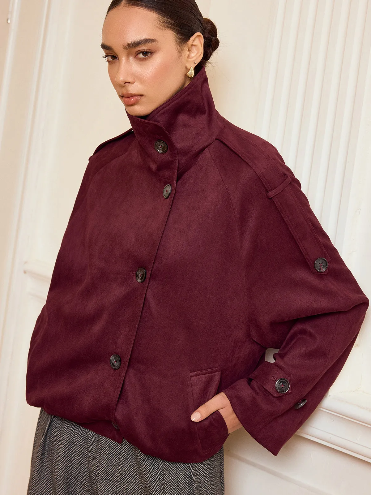 Suede Effect Cropped Trench Jacket sold by COMMENSE product image thumbnail 4