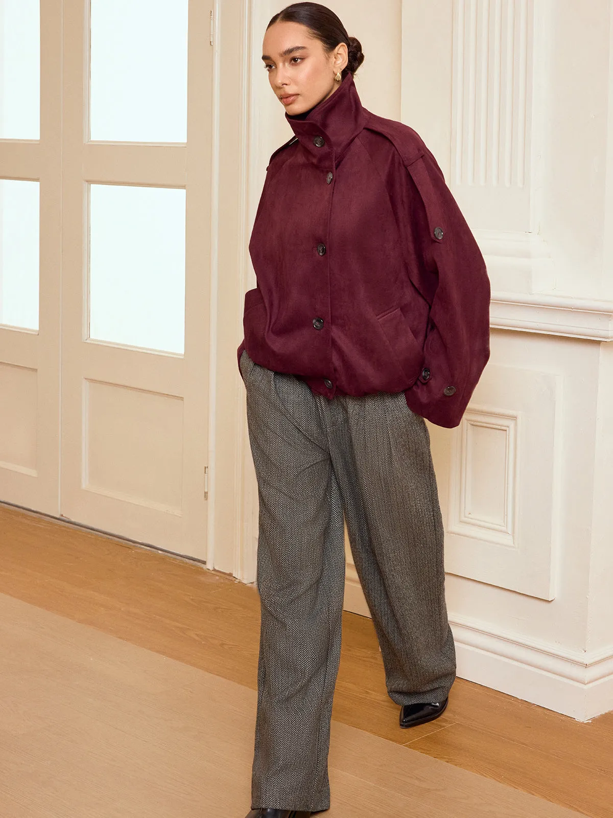 Suede Effect Cropped Trench Jacket sold by COMMENSE product image thumbnail 5