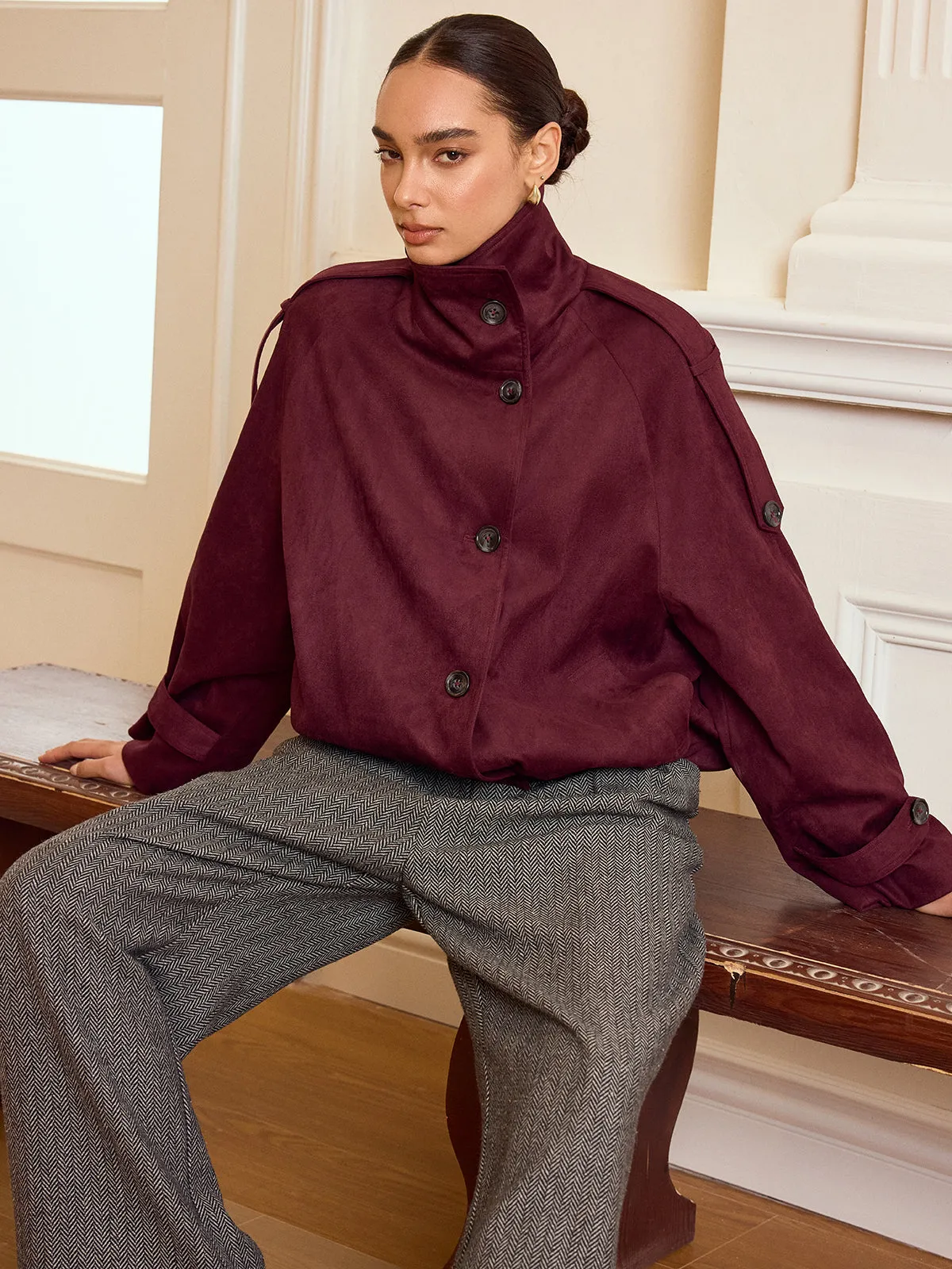 Suede Effect Cropped Trench Jacket sold by COMMENSE product image thumbnail 2