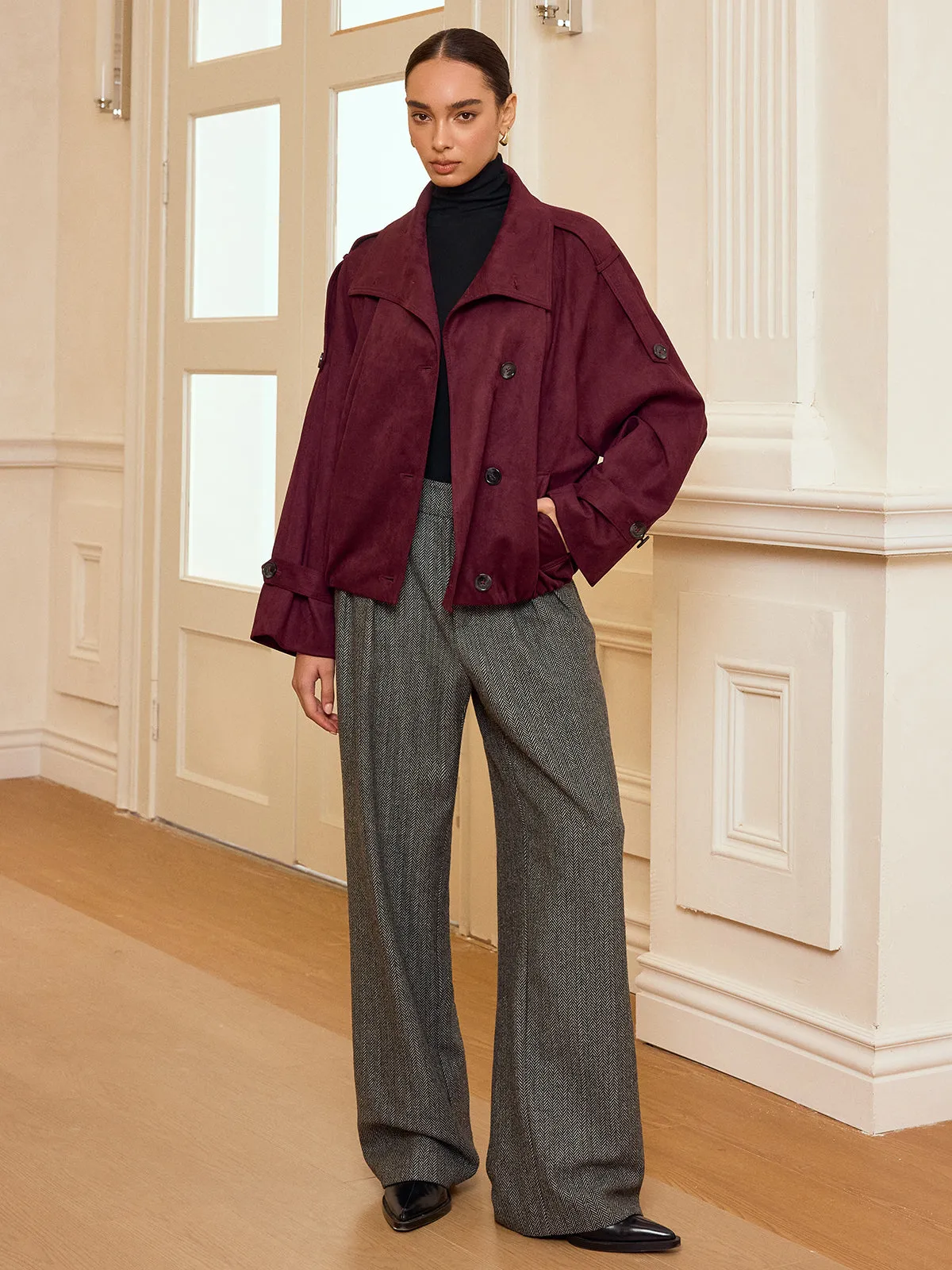 Suede Effect Cropped Trench Jacket sold by COMMENSE product image thumbnail 3