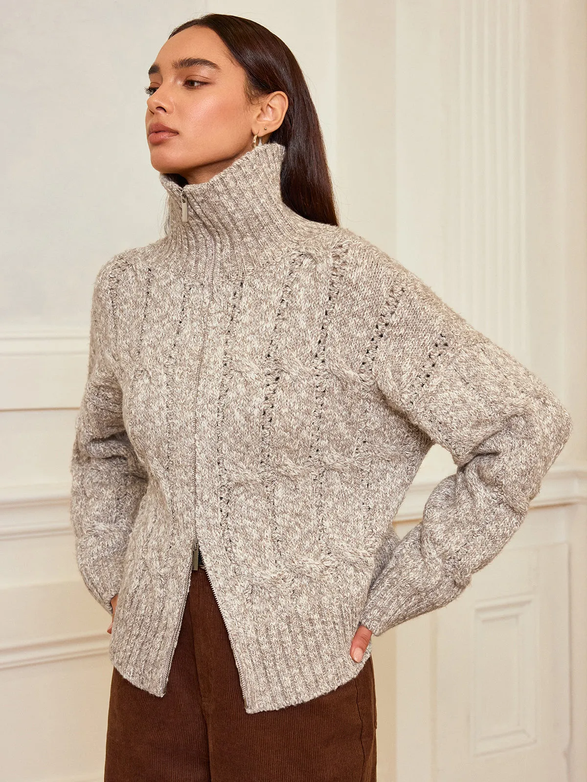 Zip-Up Cable Knit Top sold by COMMENSE product image thumbnail 5