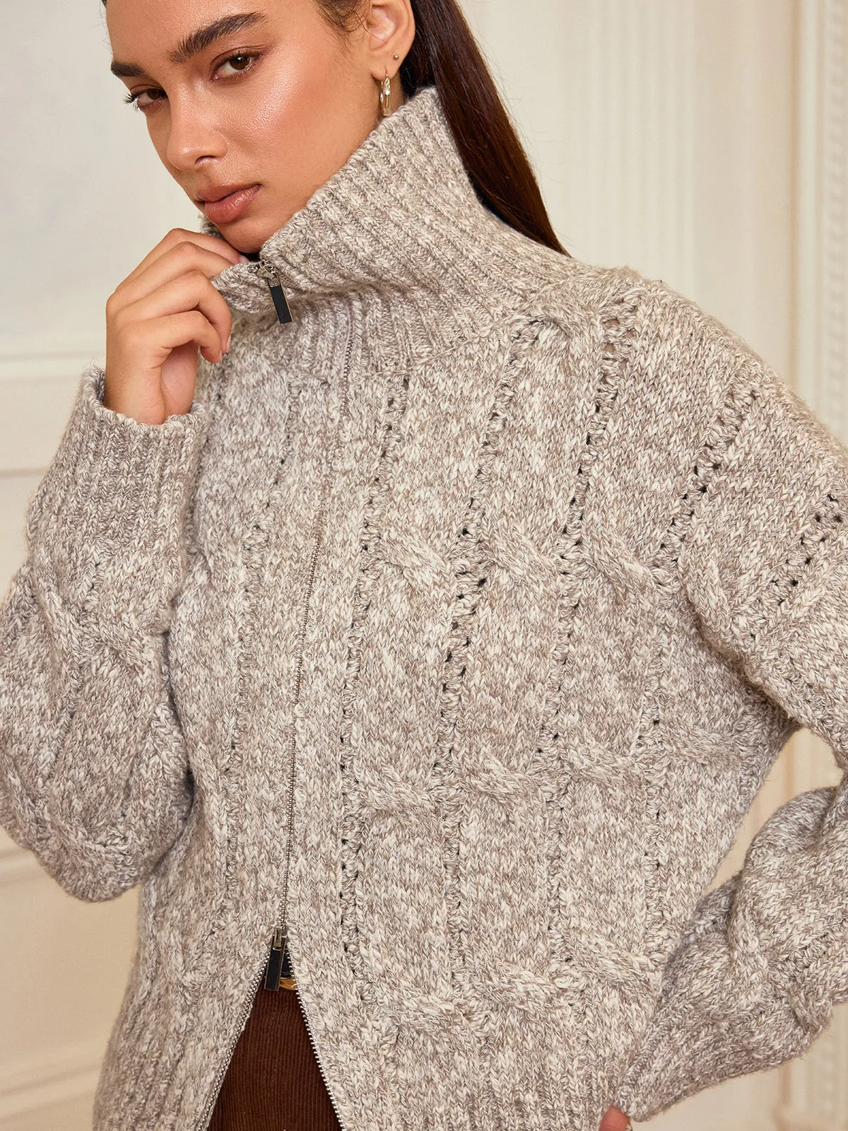 Zip-Up Cable Knit Top sold by COMMENSE product image thumbnail 2