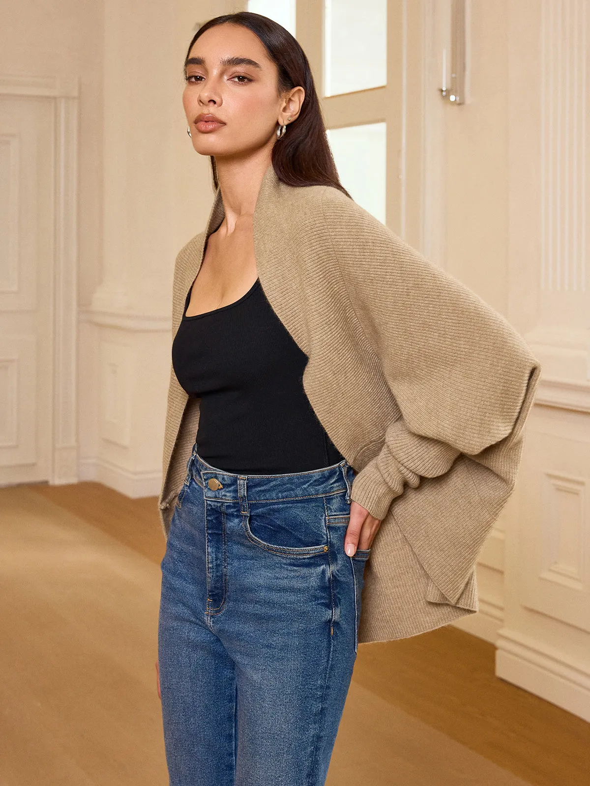 Batwing Sleeve Oversized Ribbed Knit Cardigan sold by COMMENSE product image thumbnail 2