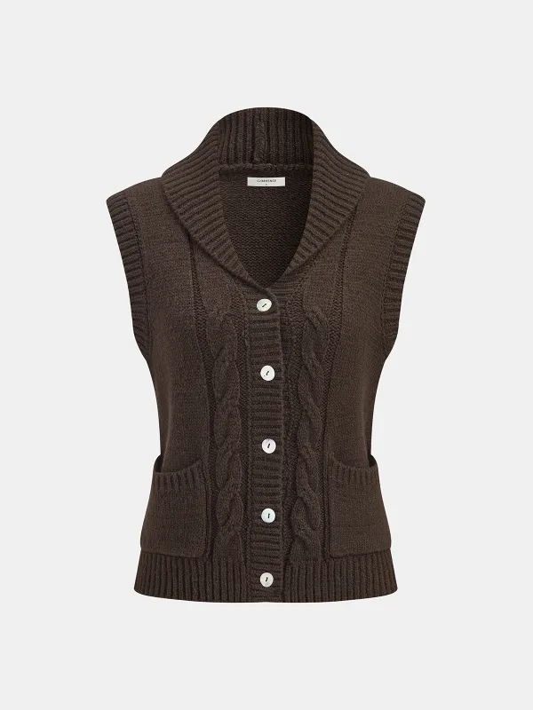 Cable-Knit Wool-Blend Collared Sweater Vest sold by COMMENSE