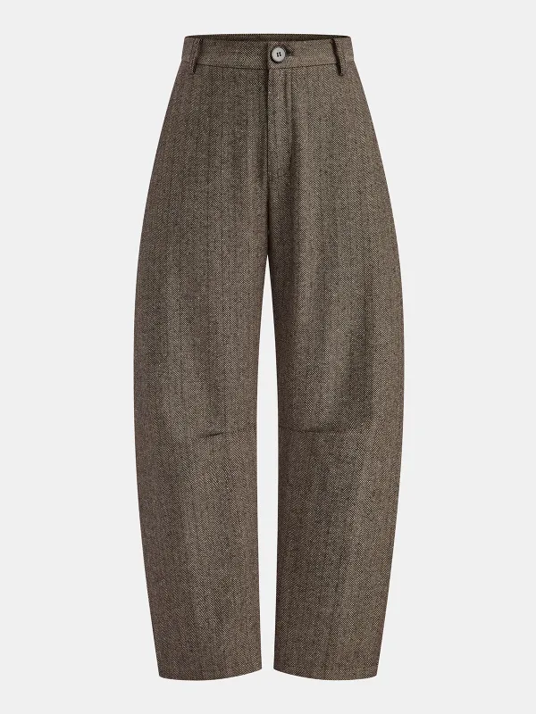 Mid-Waist Herringbone Curved-Leg Pants sold by COMMENSE