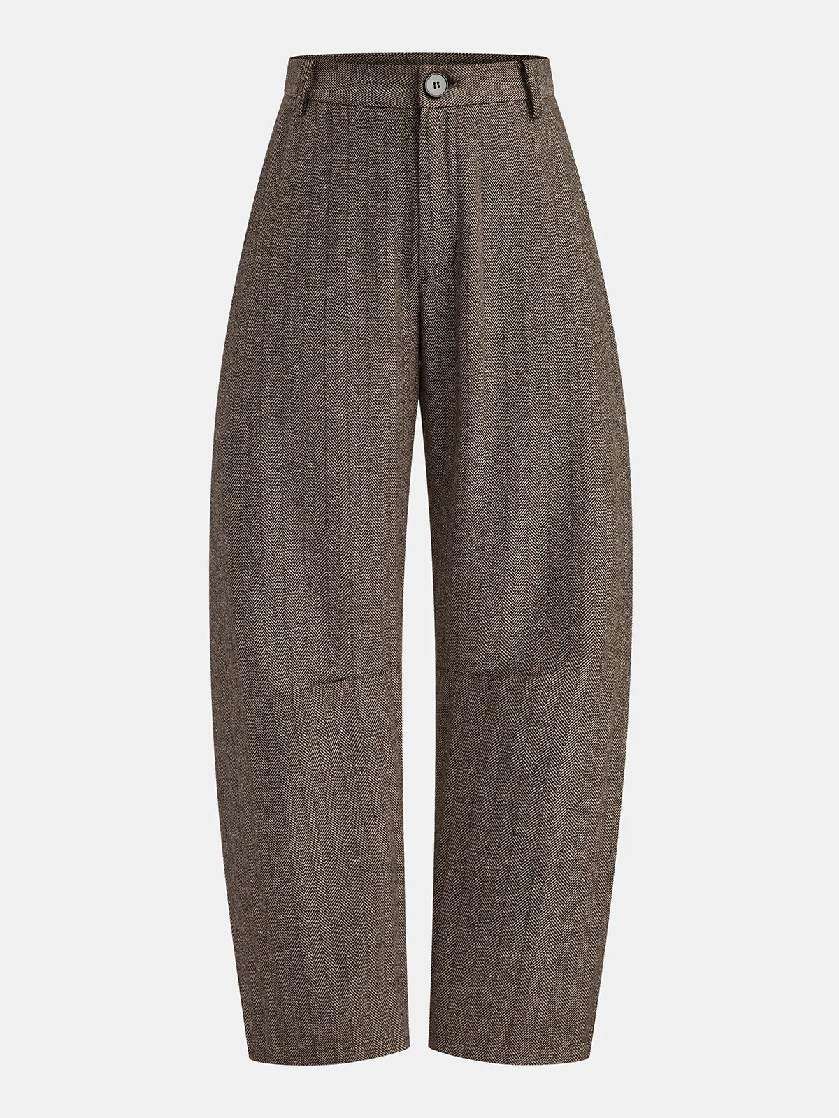 Mid-Waist Herringbone Curved-Leg Pants sold by COMMENSE