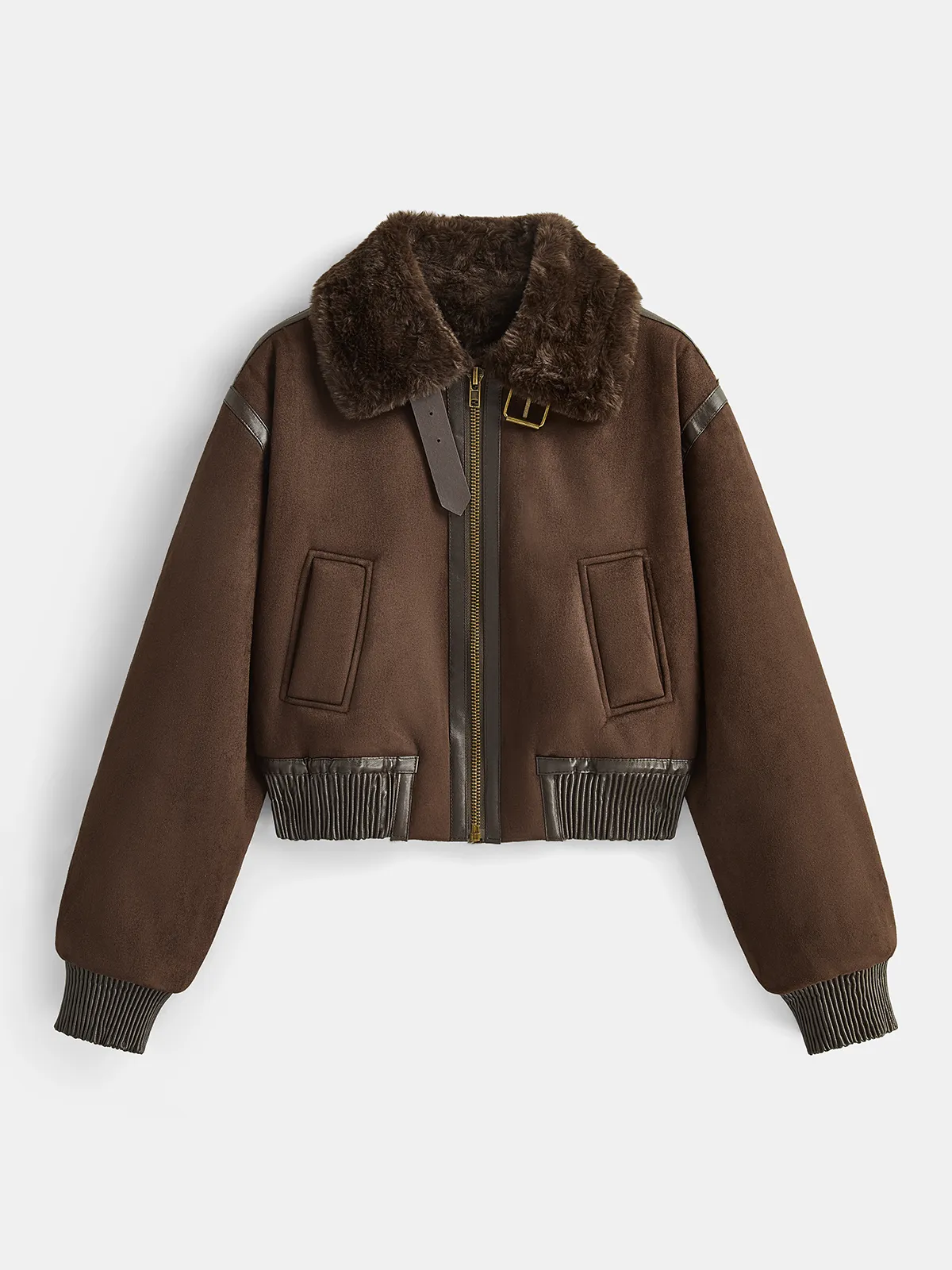 Faux Leather Trim Shearling Jacket sold by COMMENSE product image thumbnail 2