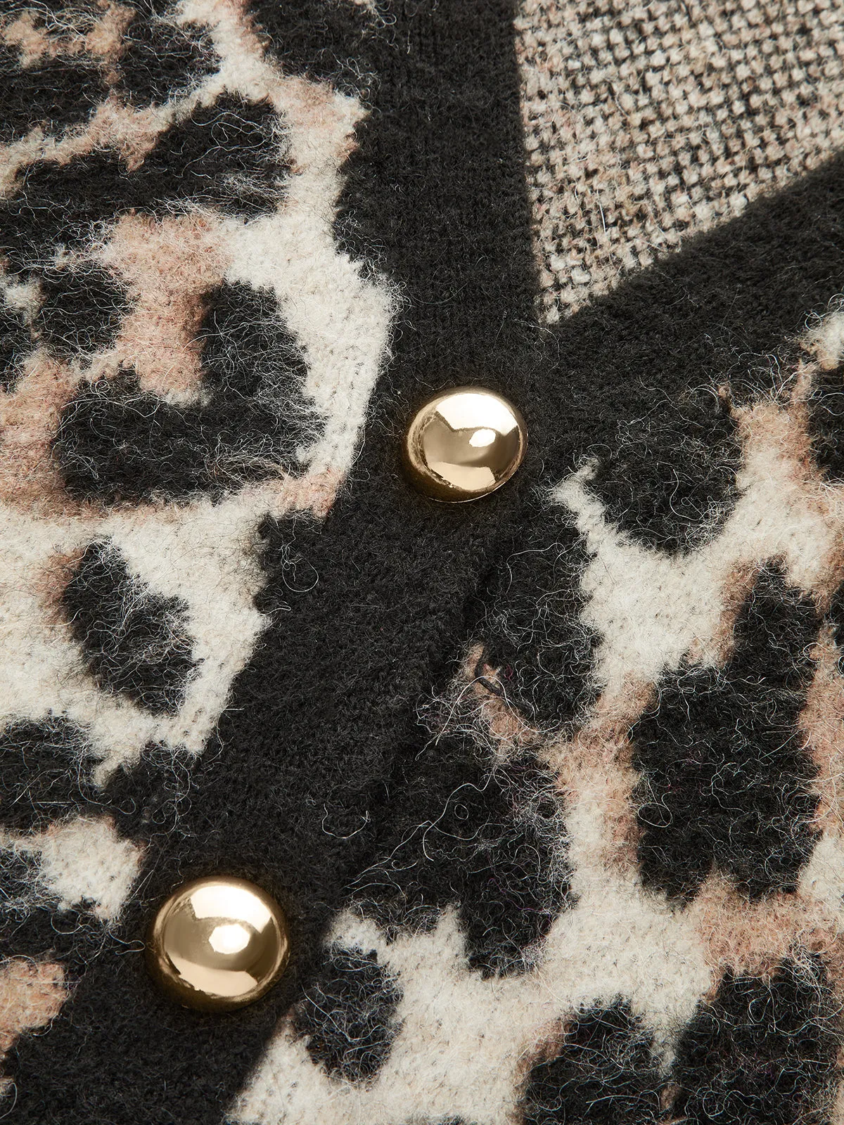 Wool Blend Leopard Print Metal Button Cardigan sold by COMMENSE product image thumbnail 5